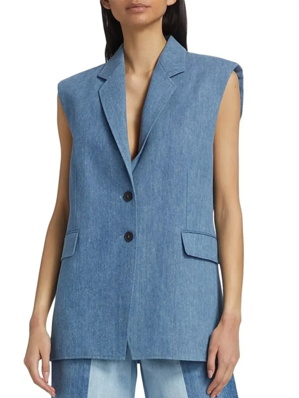 FRAME Oversized Blue Chambray Denim Vest Size XS